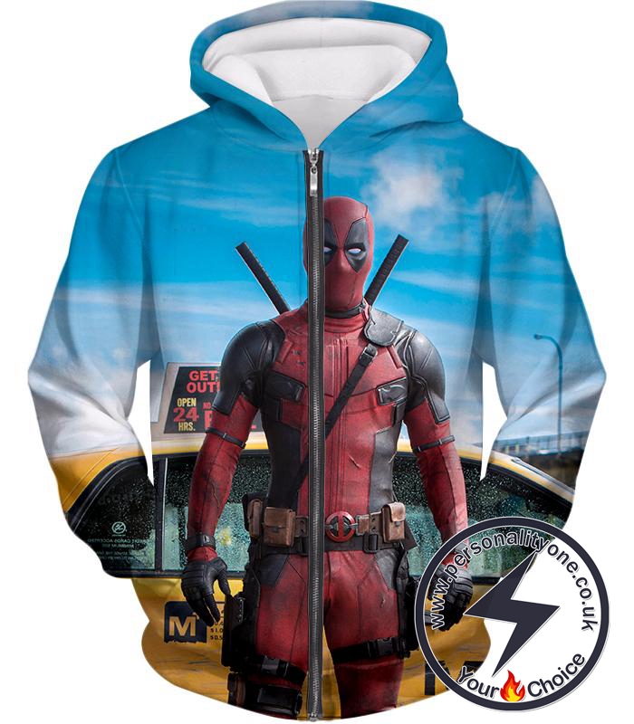 Serious Deadpool Movie Look Cool Blue Zip Up Hoodie